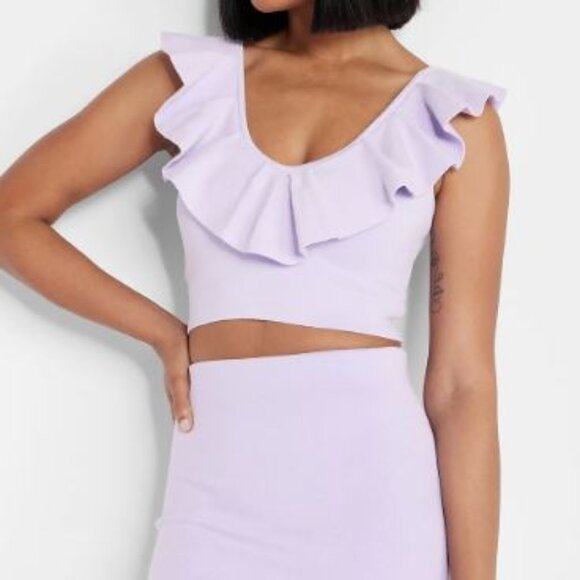 NWT Express Body Contour Ruffle V-Neck Cropped Sweater in Lilac Purple - size XL - Picture 1 of 3